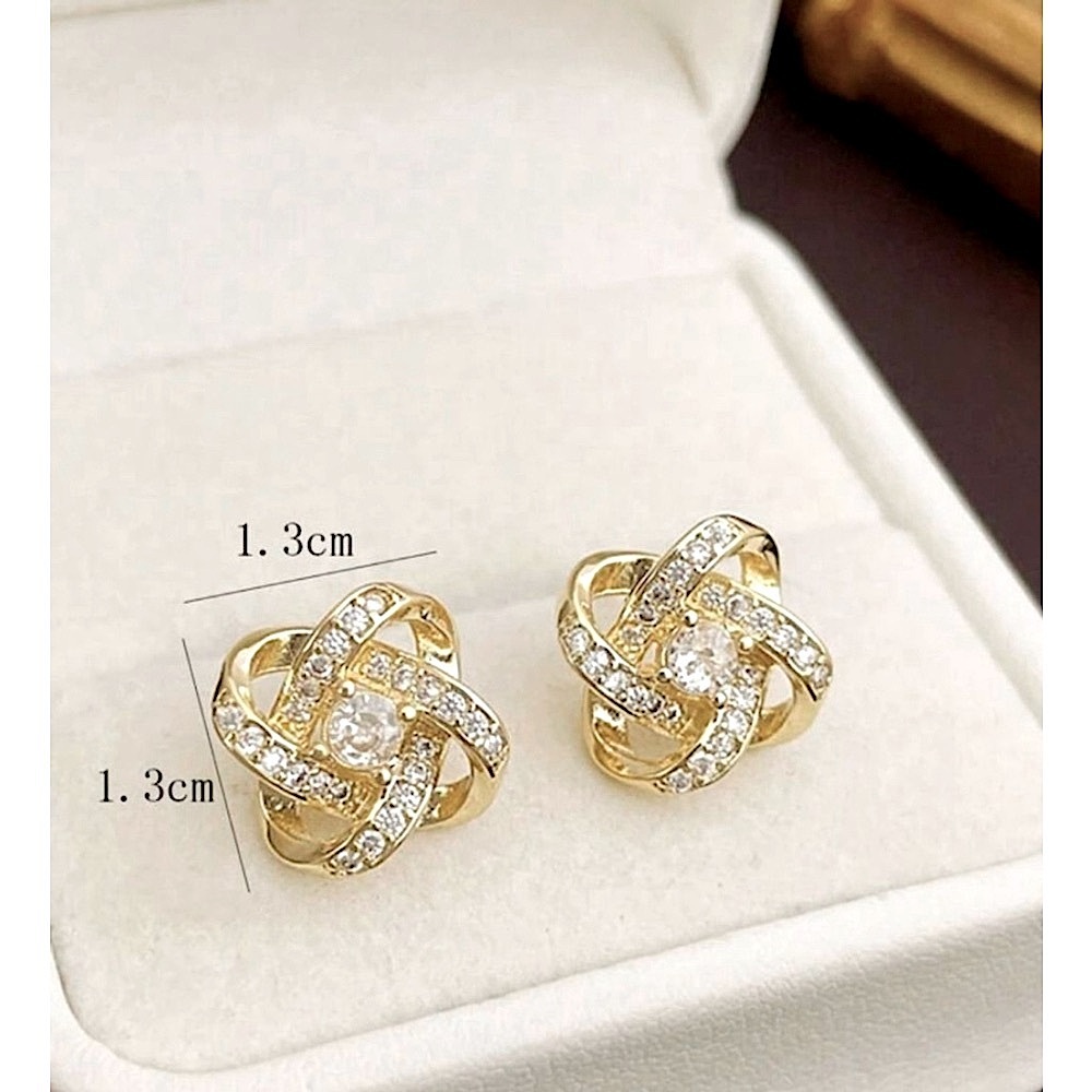 Women's 14k Gold Plated S925 Knot Simulated Diamond Stud Earrings